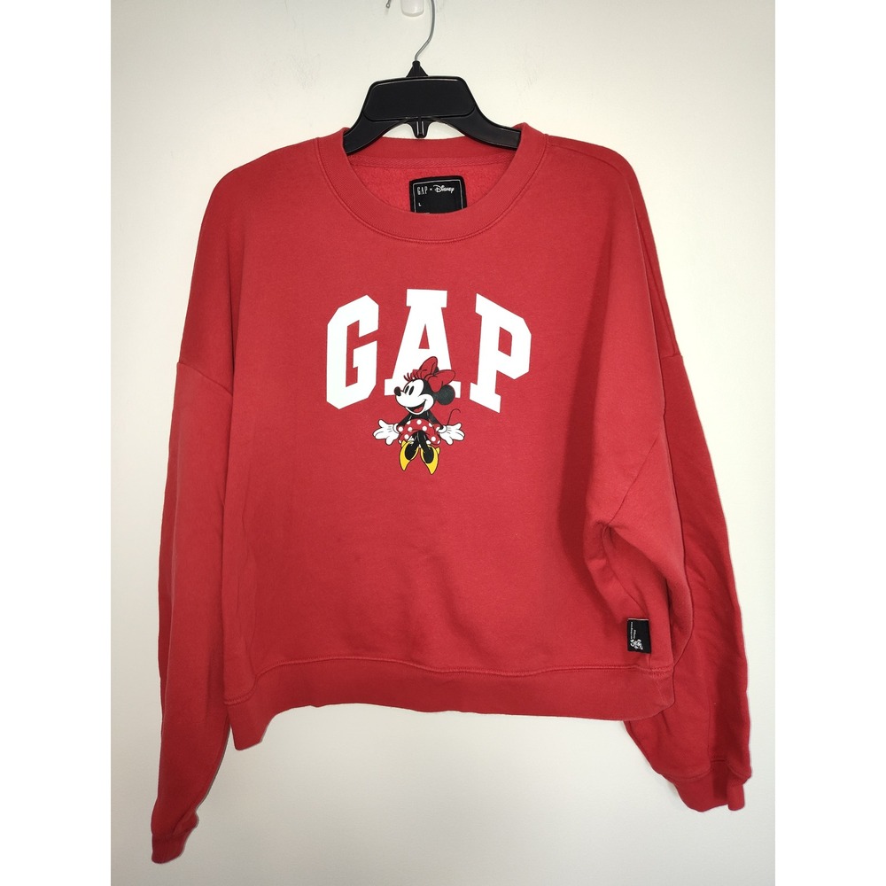 GAP x Disney Minnie Mouse Logo Sweatshirt‎ Red Fleece Pullover Large
